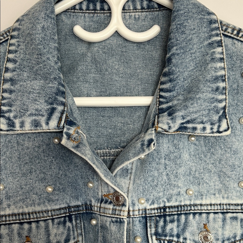 NWOT Denim Jacket with Pearl embellishments - Picture 4 of 5
